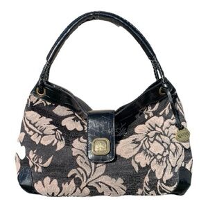 VTG Maggi B Beige Cream Black Floral Jacquard Tapestry Handbag Shoulder Bag Hobo